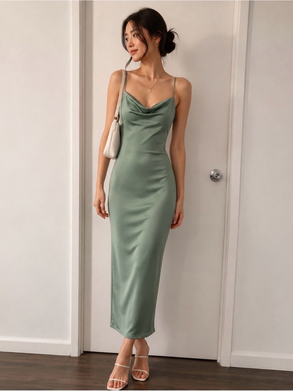 Zara Sage Green Maxi Dress Size S Minimal Chic NWT